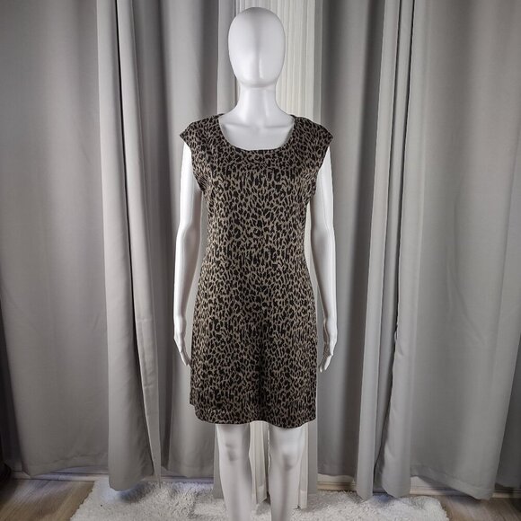 Nine West Dresses & Skirts - Nine West Leopard Print Ponte Sheath Dress Cap Sleeve Stretch Knee Length Size M